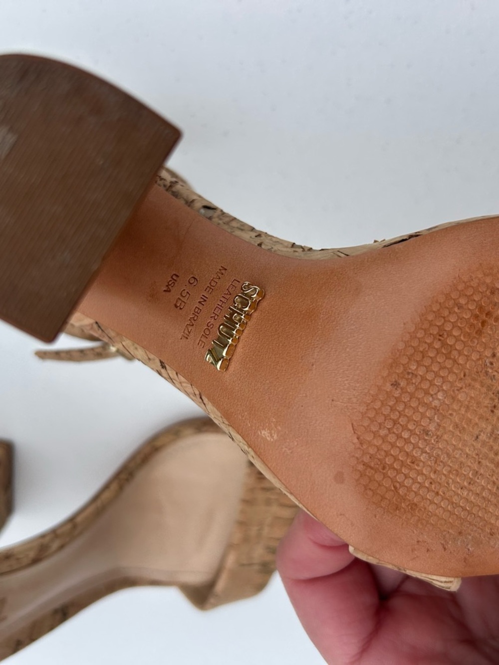 SCHUTZ Cork Ankle-Strap Block Heels in Natural Cork - Picture 6 of 10